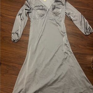 Women's Satin Maxi Dress in Dusty Blue